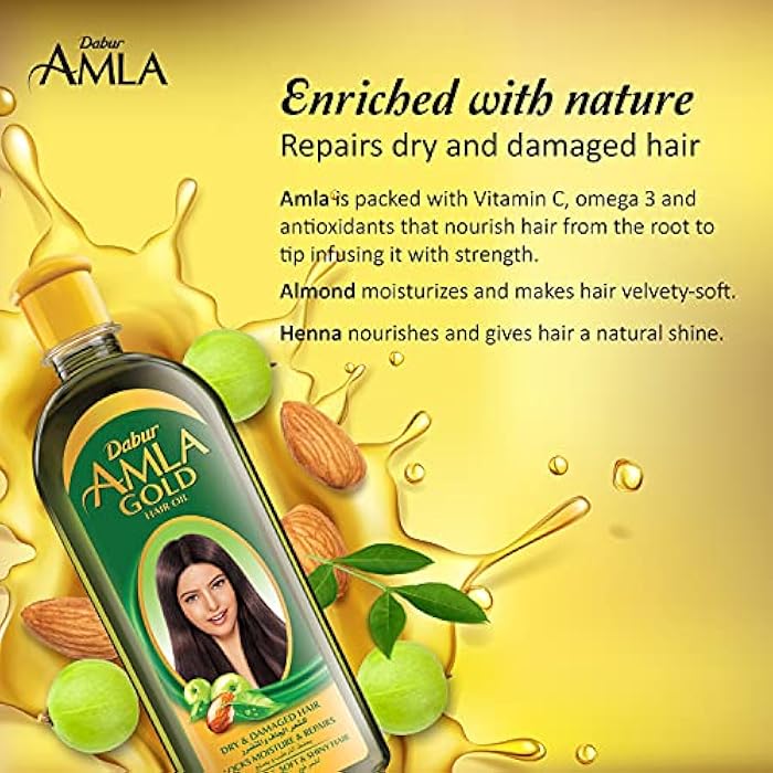 Dabur Amla gold hair oil | with amla, almond & henna | for dry, damaged & chemically treated hair - 180 ml - Image 3
